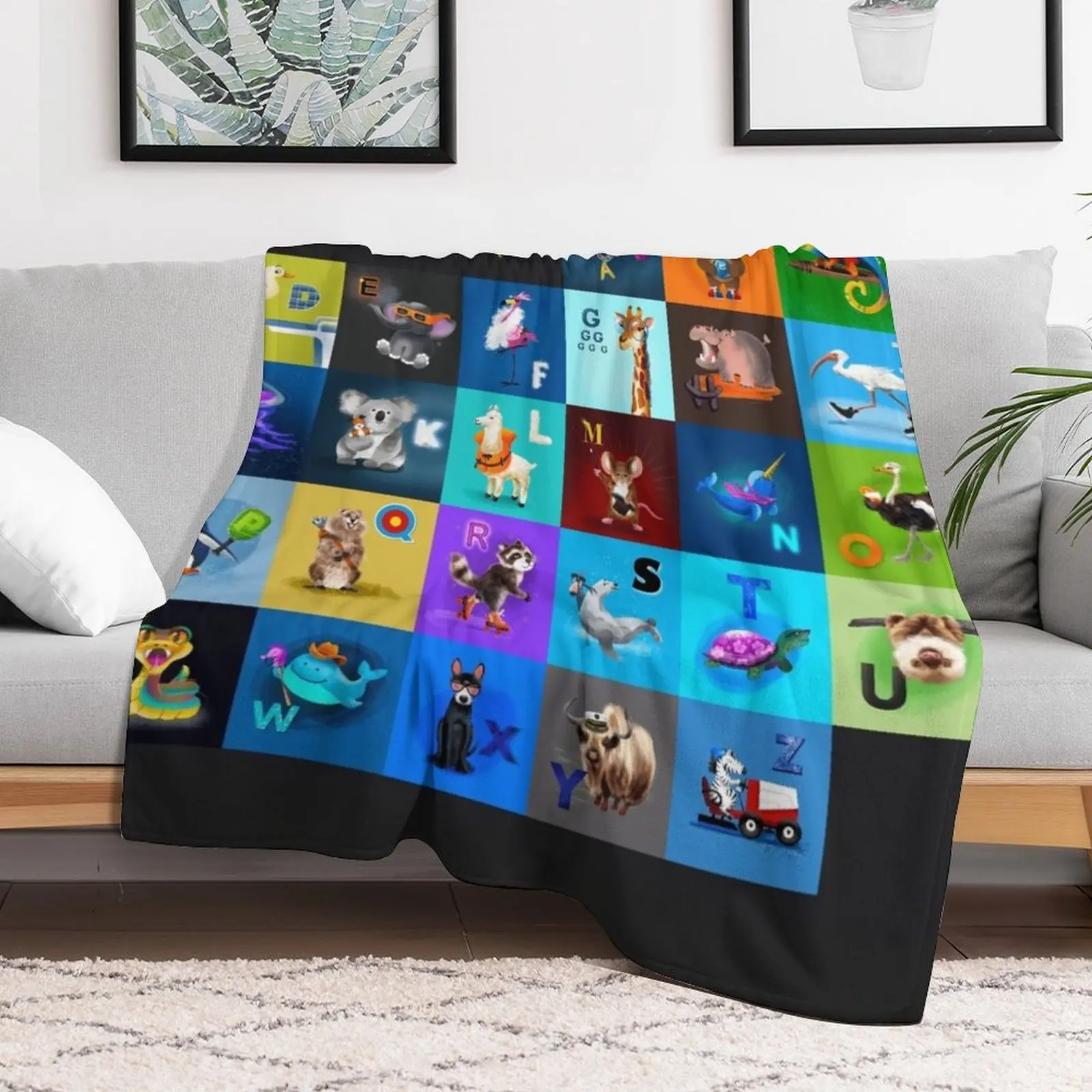 Animal Alphabet Throw Blanket Vintage Designers Warm Plush Blankets