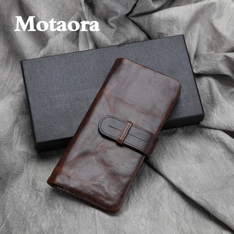 MOTAORA Man Genuine Leather Wallet Male Vintage Long Purse For Cash ID Card Coin Men's Retro Classic Cowhide Leisure Wallets