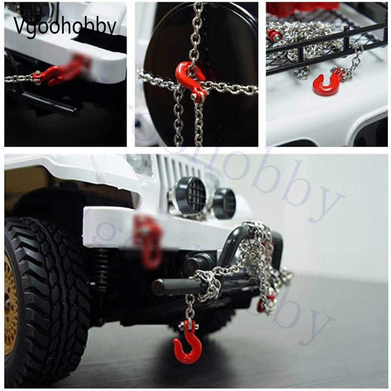 Mini Metal Trailer Hook & Chain Compatible with 1/10 RC4WD D90 Axial SCX10 RC Crawler Car Truck