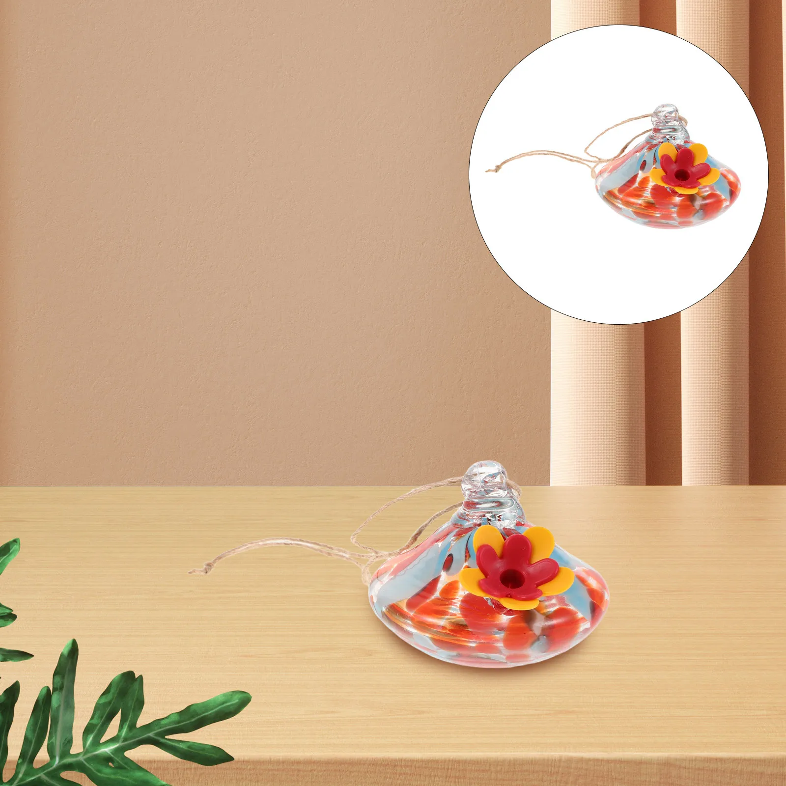 

Colorful Small Round Blown Glass Hummingbird Feeder Outdoor Hanging Window Garden Decoration Bird Feeder Outdoor