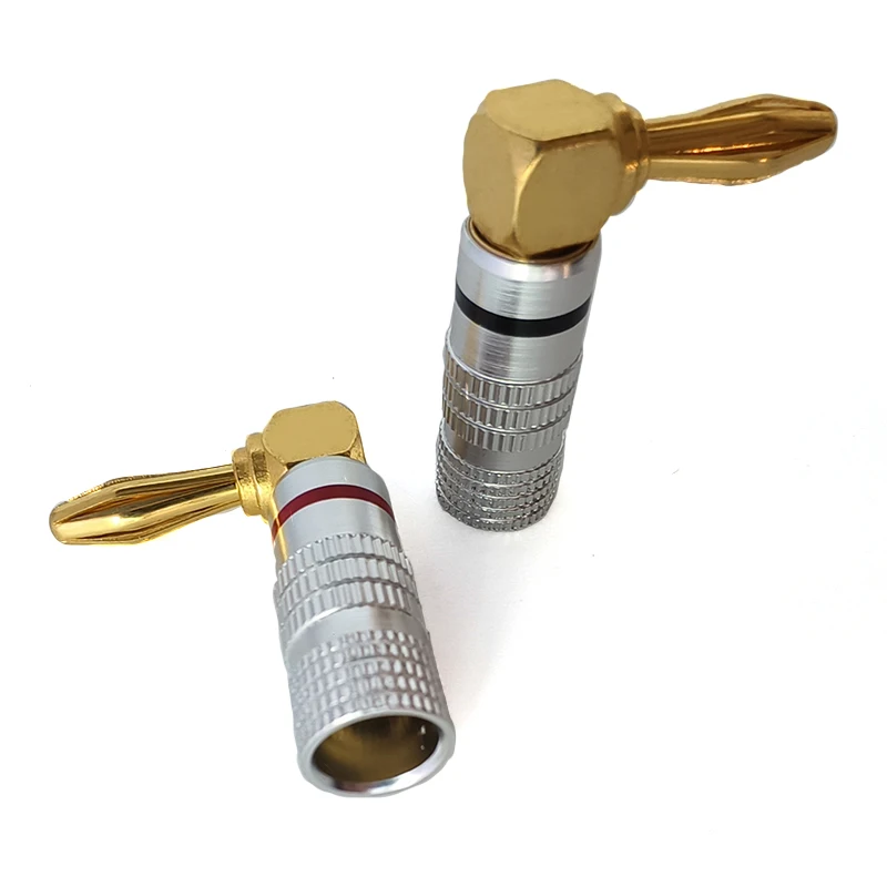 1pcs Banana Plug Connectors Right Angle 90 Degree Gold-Plated 4MM Audio Jack Adapter Video Speaker Plugs HiFi