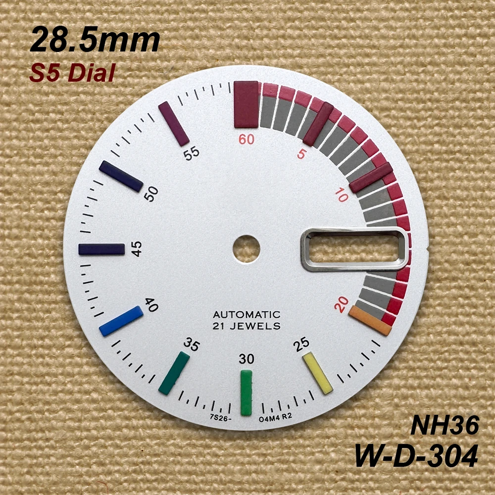 28.5mm Arab S 5 Dial Fit NH36/4R36 Movement No Luminous Double Calendar Black Colorful Matte Watch Modification Accessories