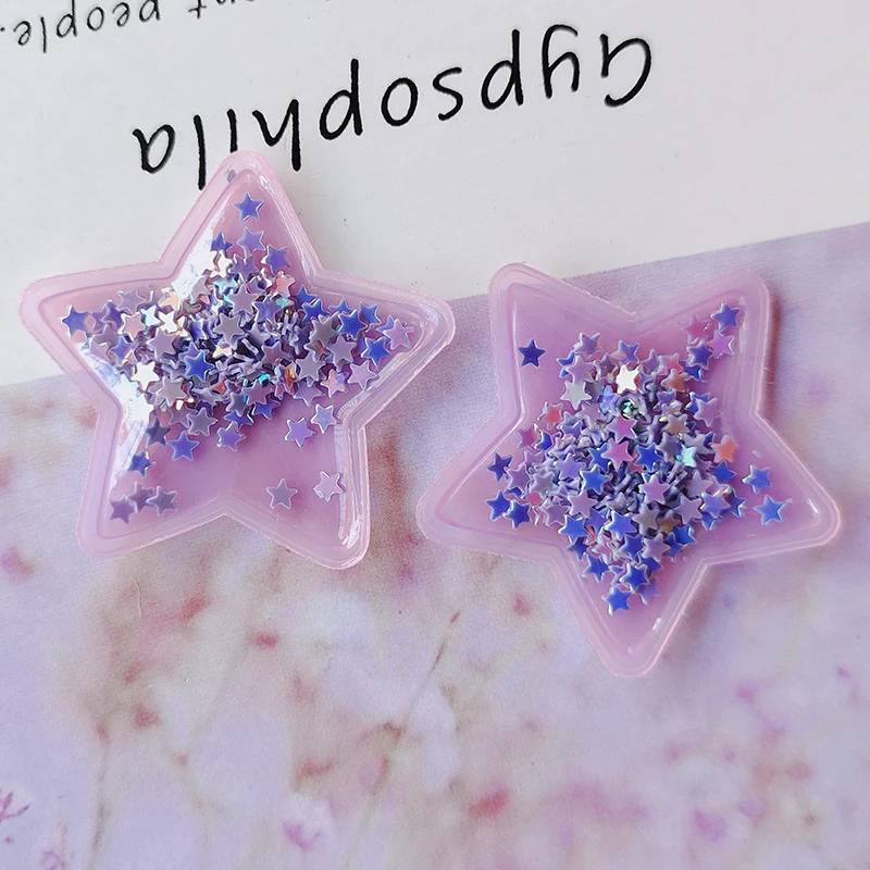 30pcs/lot  PVC Star with Glitter Transparent Bling bling Flowing Patches Appliques for DIY Children Clip Accessories