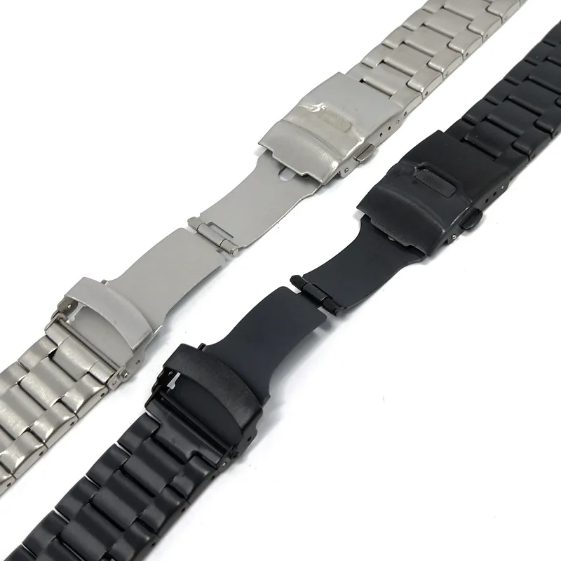 Stainless Steel Watch Band 20mm 22mm Black Silver Watch Strap Double Press Safety Buckle Metal Wristband