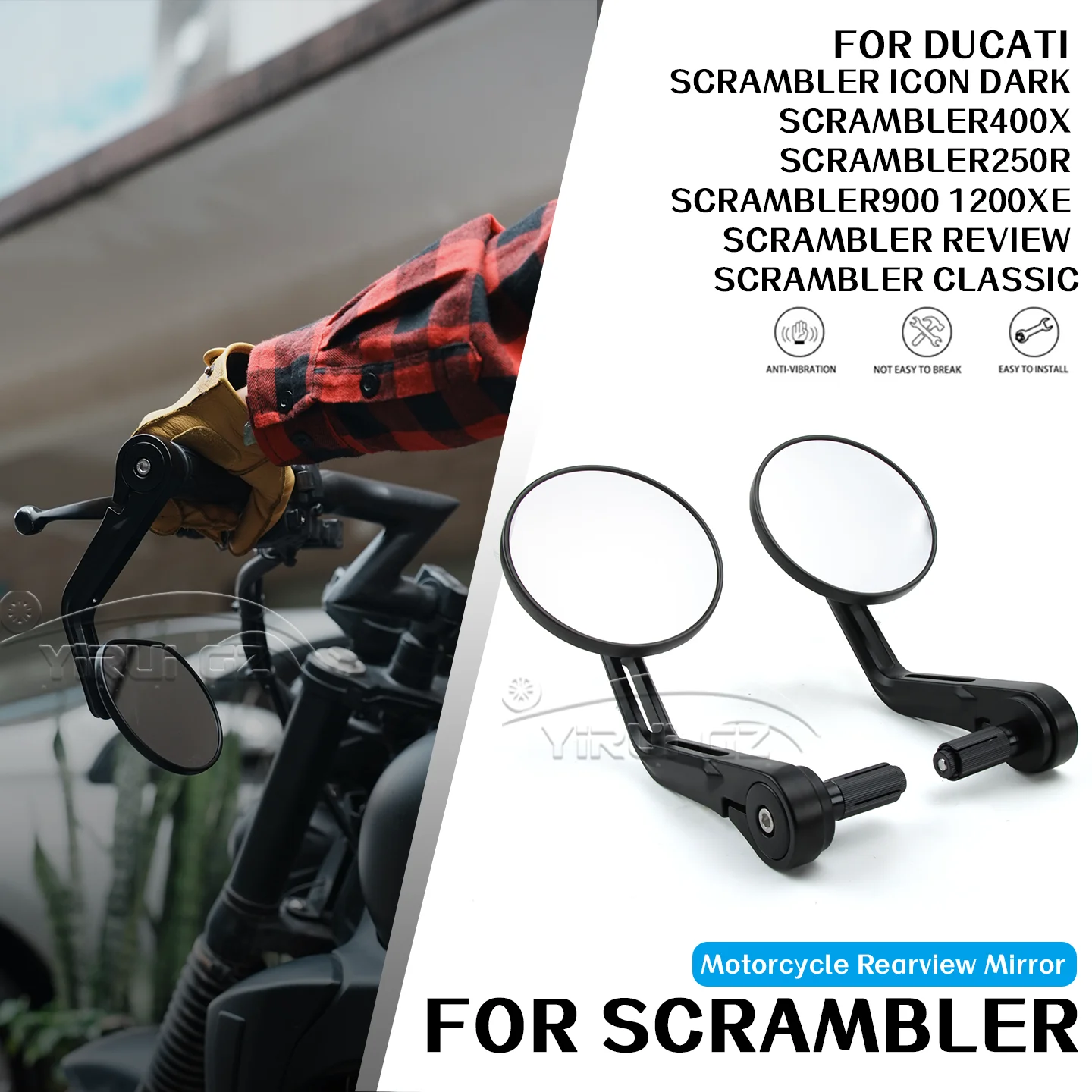 Motorcycle Mirrors FOR Ducati Scrambler Icon Dark 400X 250R 900 1200XE Review Classic Handlebars Rearview Mirrors Side Mirrors