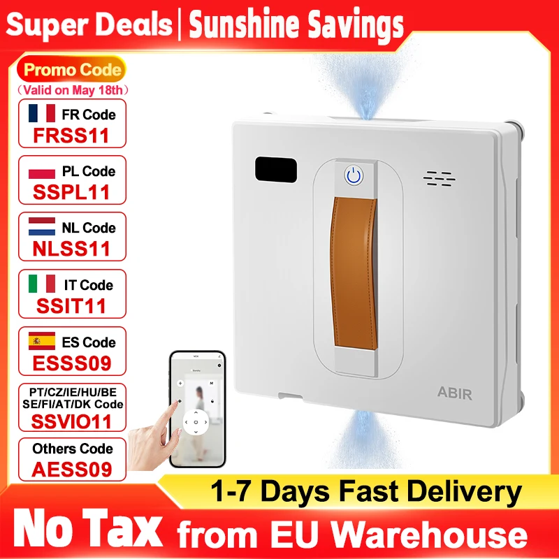 Robot de nettoyage de vitres ABIR WD8, double pulvérisation d'eau, capteur laser, aspiration haute puissance, robot de nettoyage intelligent pour murs en verre, nettoyage humide et sec