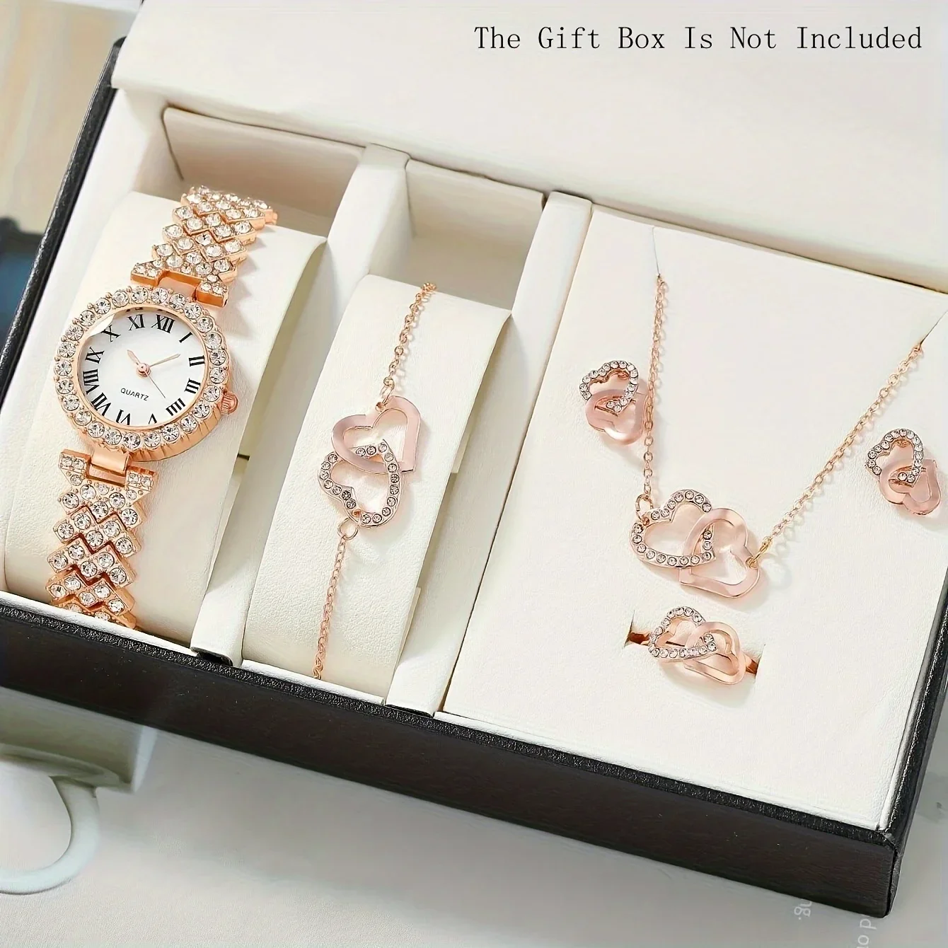 ساعة كوارتز مع ديكور من حجر الراين ، مؤشر دائري أنيق ، طقم مجوهرات إلكترونية ، هدية لأمي وصديقته ، 1: 5 ، تناظرية