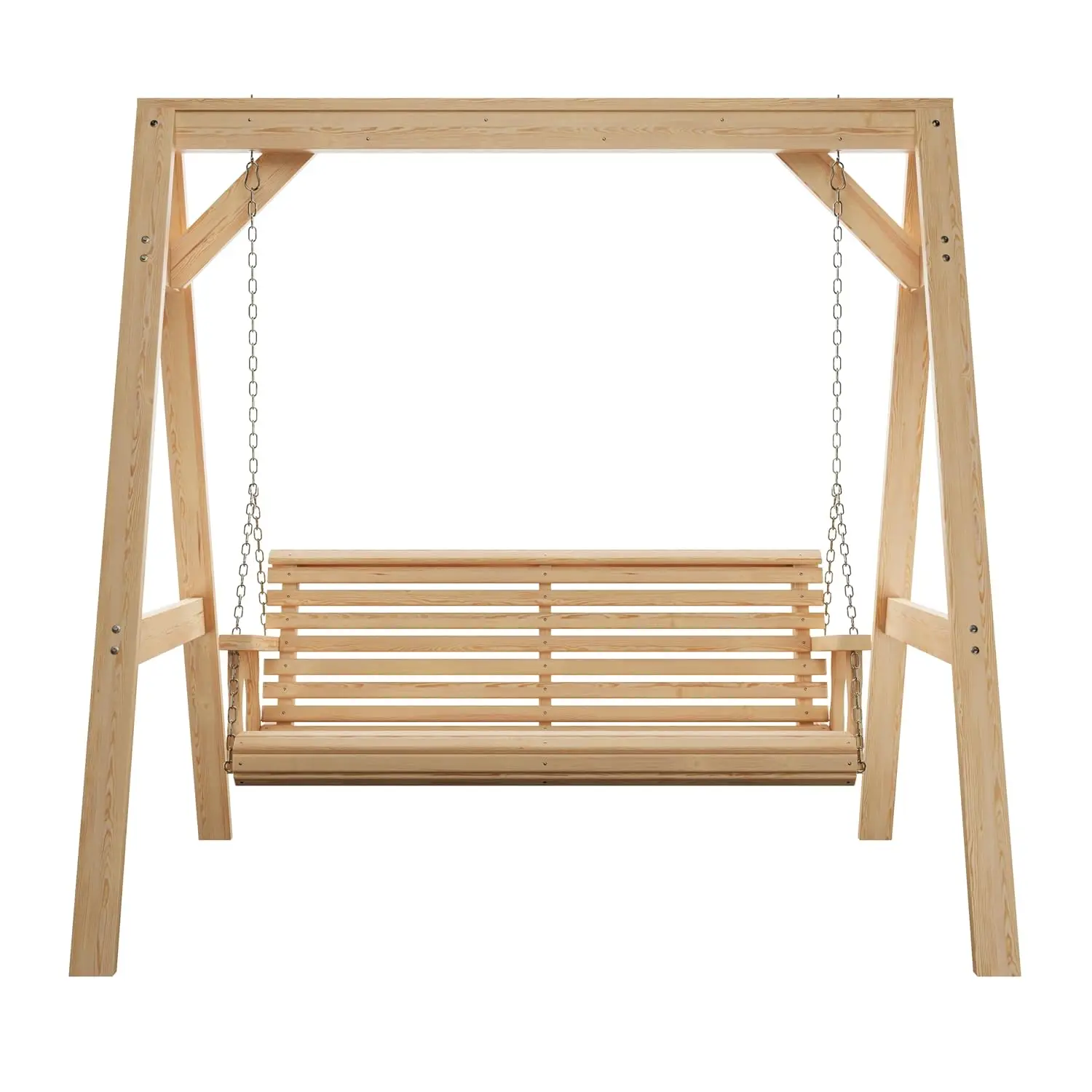 5ft Roll Back Wood Porch Swing with A-Frame Stand, Unfinished Freestanding Patio Yard Garden Furniture, Customized