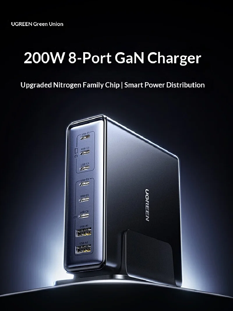 UGREEN 200W GaN Charger 8 in 1 Desktop Laptop Fast Charging Stand For Phone Tablets Smart Watch Desktop Charging Station view 2
