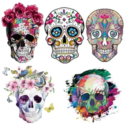 Punk Skulls & Colorful Flowers Heat Transfer Stickers - DIY Iron On Patches for Clothes Accessories Rose Skulls Thermal Transfer