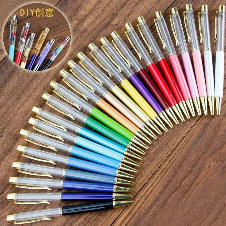 23 Colors for Choice Ballpoint No Oil No Gold Foil Fill Yourself Crystal Metal Copper Gift Pen School Office Supplies Wholesale