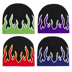 2023New Winter Outdoor Warm Needle Knitted Cap Flame Pattern Wool Hat Street Skull Hat Anti -cold Cotton Hat Hip-Hop Bonnet Caps