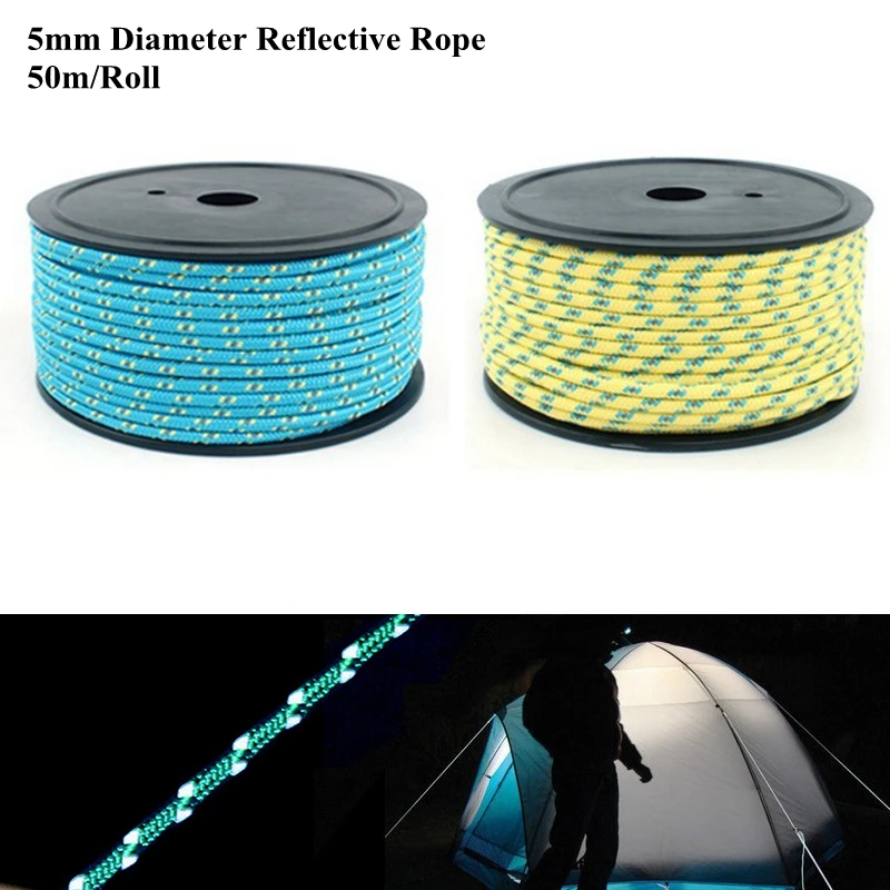 50m x 5mm Dia PP Bound Rope Outdoor Reflective Rope Camping Tent Binding Rope Home Clothesline Shade Net Tarpaulin Installation