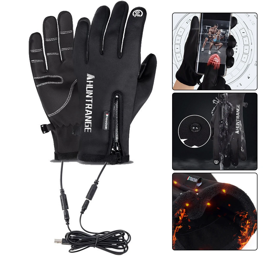 Electric Heated Gloves USB Touch Screen Winter Warm Ski Gloves Moto Anti-Slip Glove Winte Hand Warmer For Outdoor Hiking Skiing
