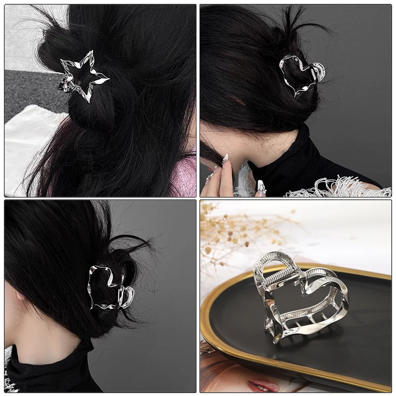 AWAYTR Metal Hair Claw Crab Clip for Women Girls Gold Hollow 6cm Liquid Love Alloy Hair Clips Shark Clip Hair Accessories