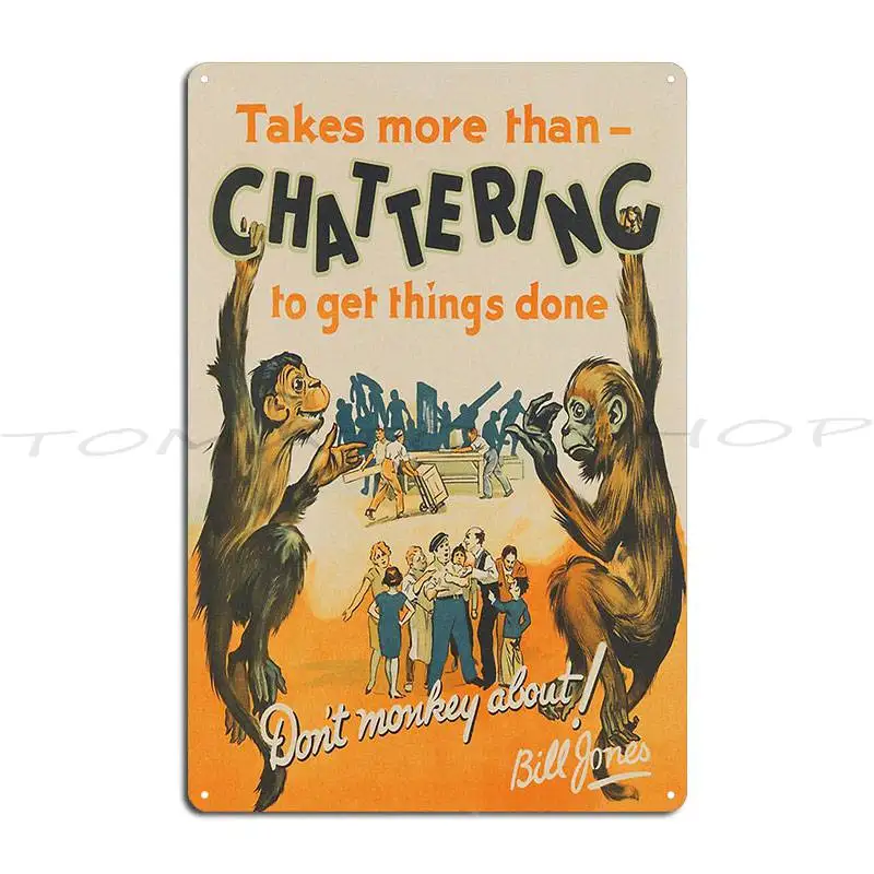 Vintage Motivational Monkeys Work Incentive Metal Sign Customize Cave Home Living Room Customize Tin Sign Poster