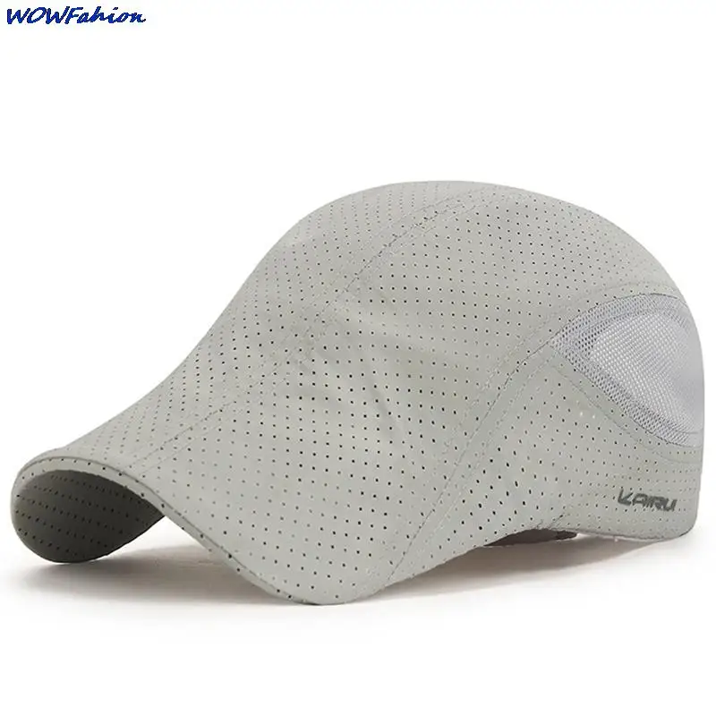 Laser Perforated Breathable Thin Cloth Newsboy Hat for Men's Adjustable Summer Outdoor Golf Sport Sunshade Sunscreen Beret Cap