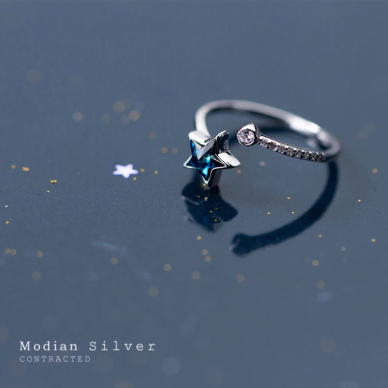 Modian Blue Crystal Star Free Size ring for Women Fashion Sterling Silver 925 Sparkling Zircon Starry Sky Ring Fine Jewelry Gift