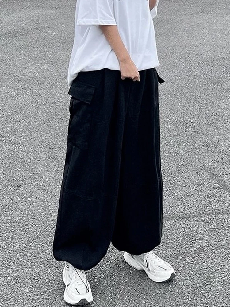 HOUZHOU Harajuku Streetwear Khaki Cargo Pants Women Oversize Pockets Hip Hop Black Wide Leg Trousers For Female Korean Fashion