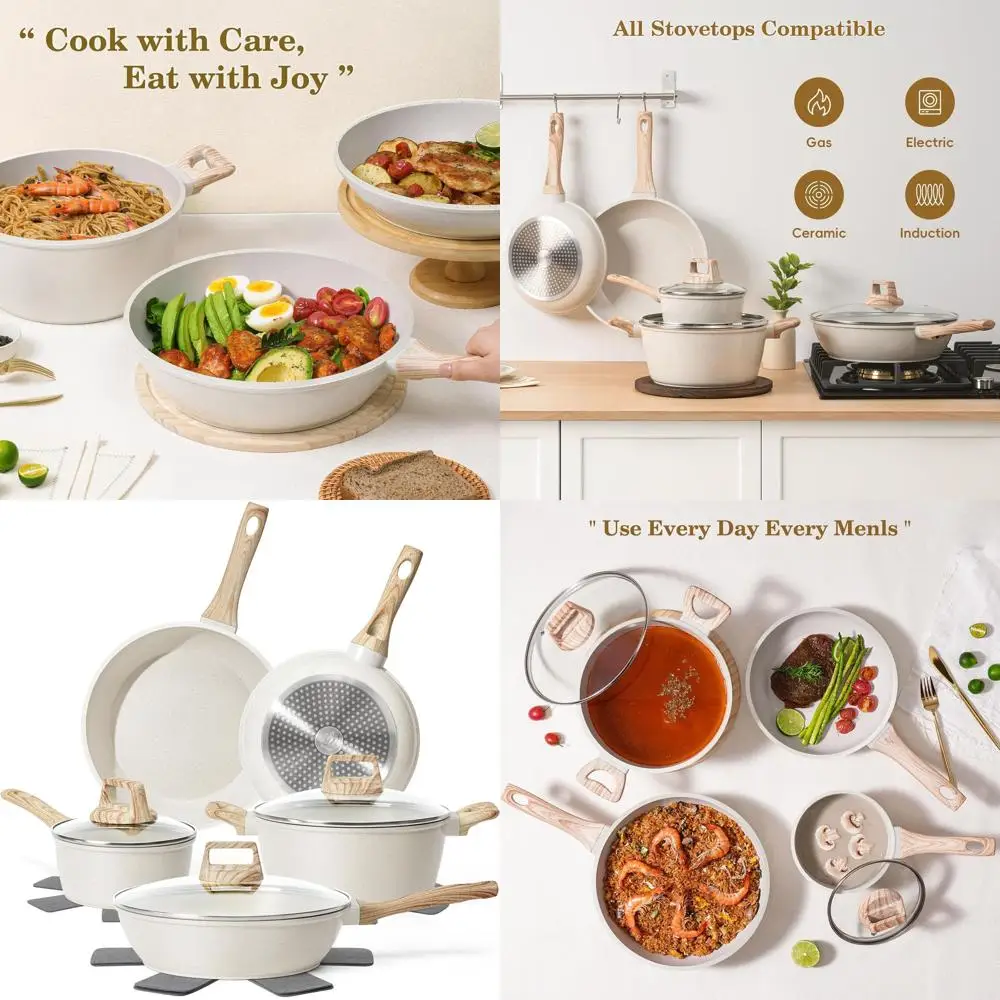 

Набор посуды из 12 предметов с антипригарным покрытием, белый гранит, совместим с индукционными плитами, нетоксичные кухонные принадлежности для приготовления пищи с набором сковородок