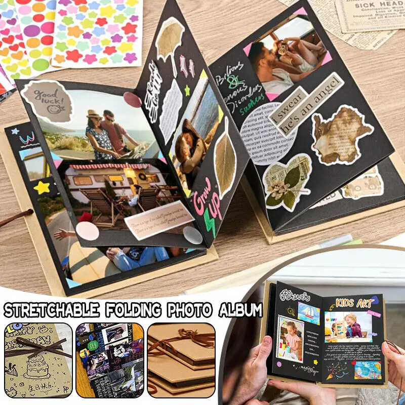 

Альбом для скрапбукинга, складной фотоальбом, крафт-бумага, книга памяти, складная страница, подарки на годовщину свадьбы, украшение дома