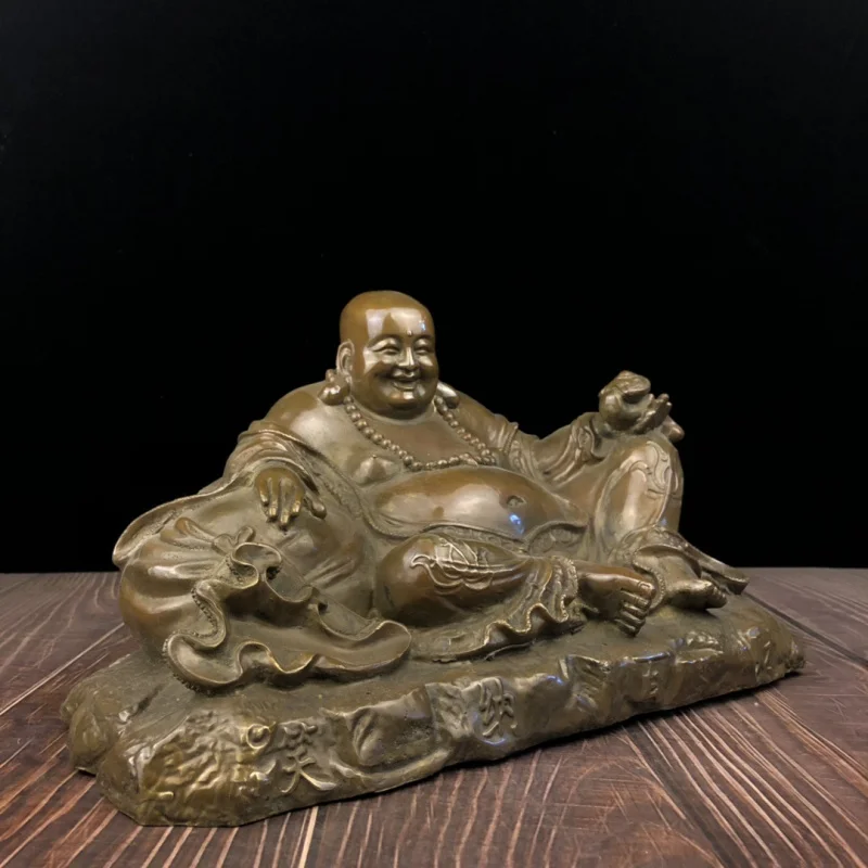 Antique Copper Statue Ruyi Belly Laughing Decoration Home Maitreya Buddha Worship Ornament Craft