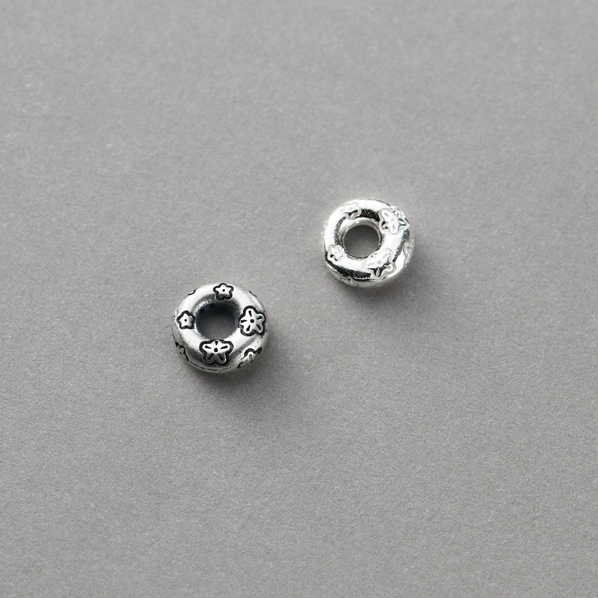 100% Real Sterling 925 Silver Through-hole Septal Pattern Circle Bead Diy Material Accessory For Bracelet Necklace