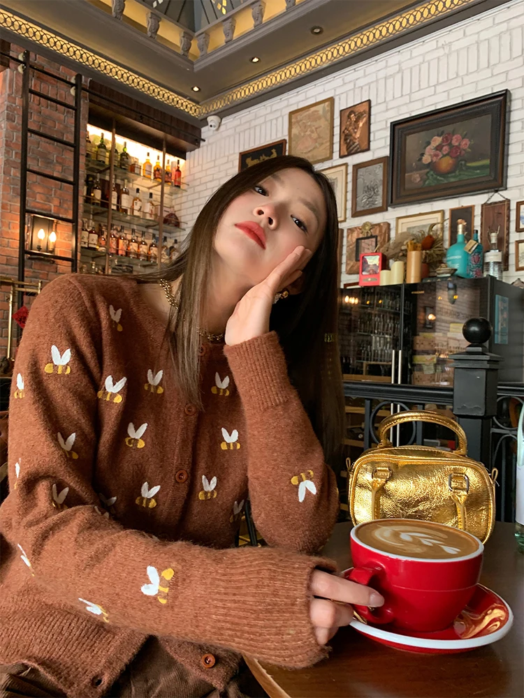 

Stylish Women's Open Cardigan Sweater Spring 2025 New Small Size Early Spring Outerwear Soft Long Sleeve round Neck Knitwear