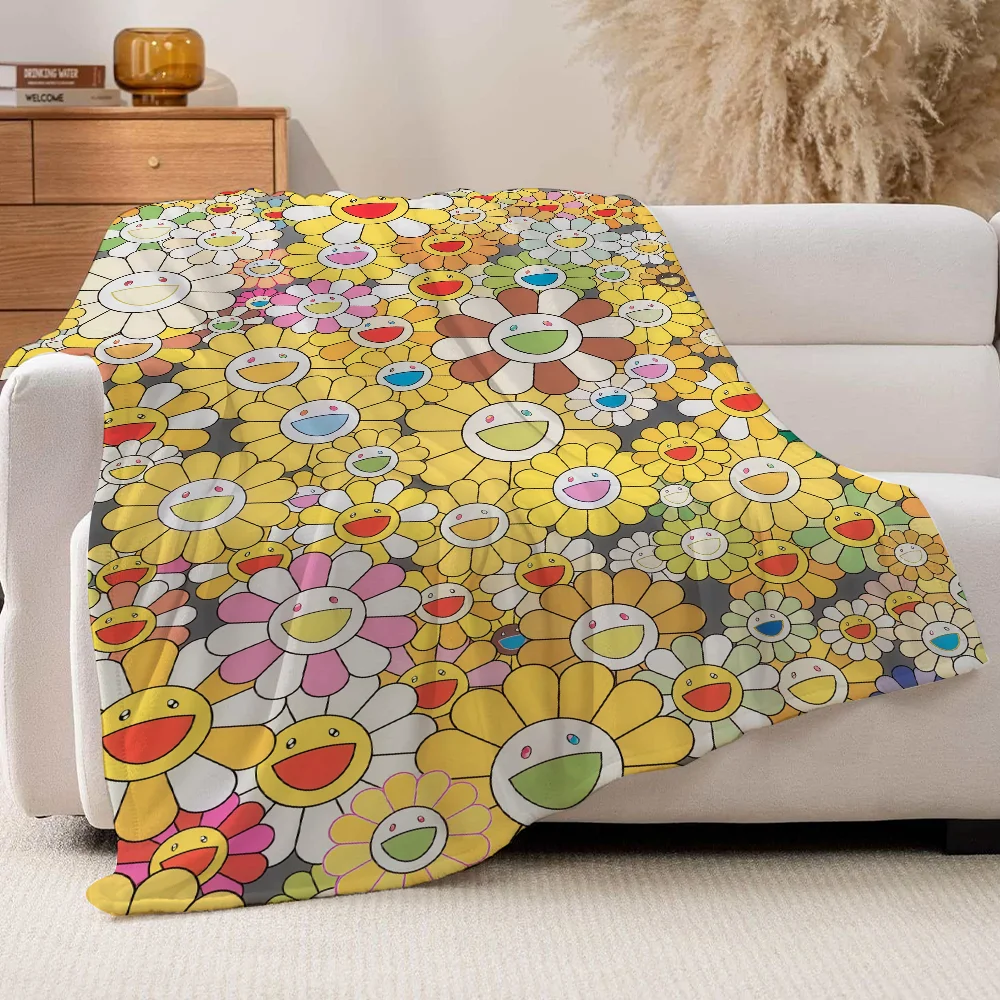 ผ้าห่มลายแฟชั่น M-Murakami T-Takashi สำหรับโซฟา สำนักงาน เตียง เครื่องบิน ท่องเที่ยว นอน หลับ อ่านหนังสือ พักผ่อน แคมป์ปิ้ง นุ่มและอบอุ่น