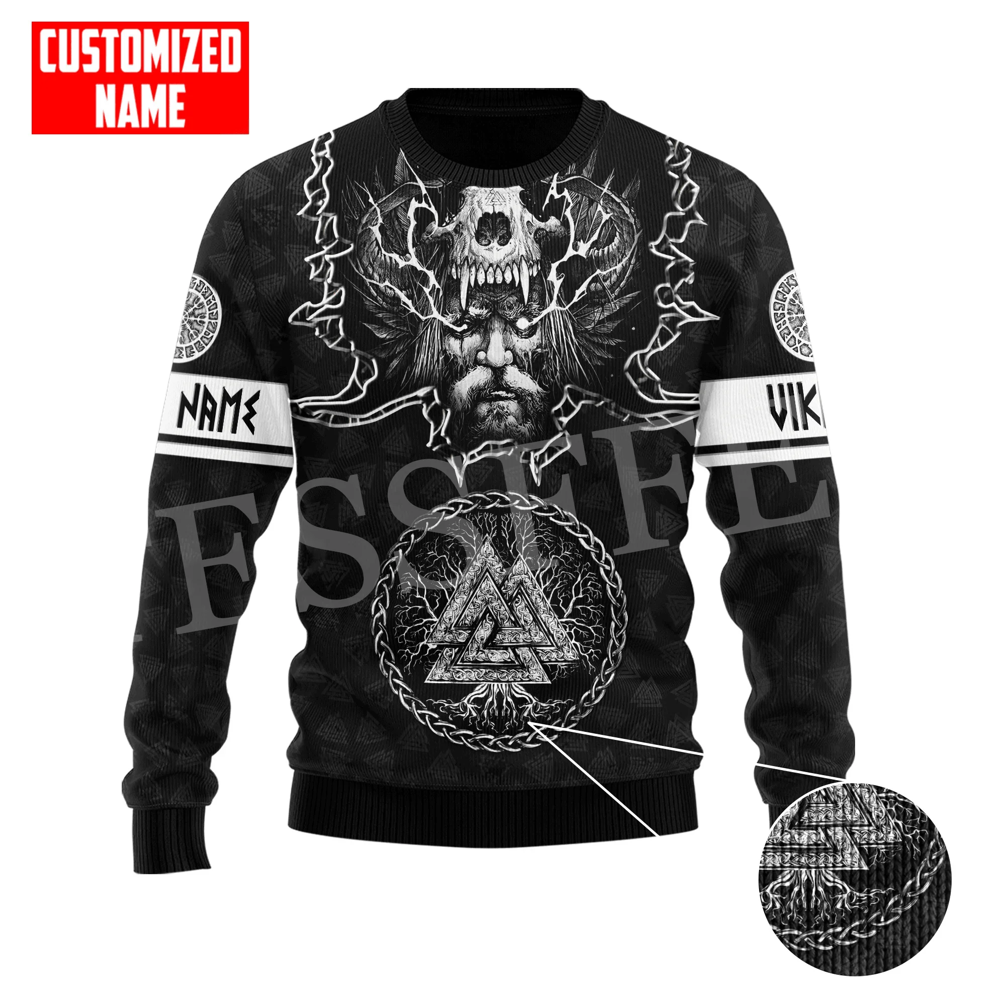 Weihnachten hässlichen Pullover Wolf Fenrir Odin nordischen Krieger Mythologie Tattoo Retro lange Ärmel 3dprint Pullover Harajuku lässig x3