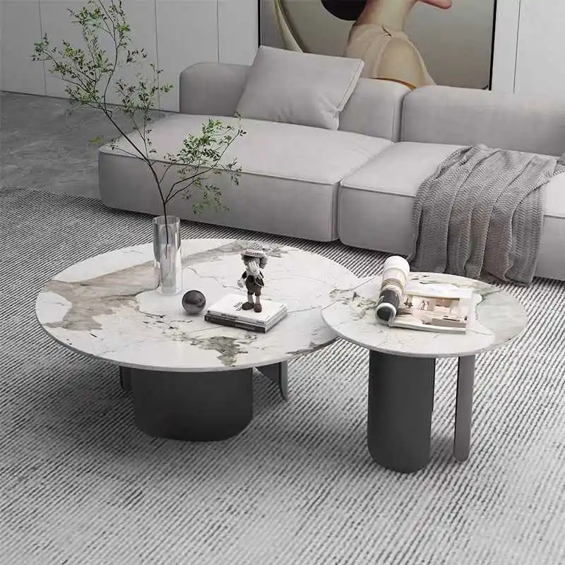 Modern Scandinavian Marble Coffee Table with Metal Base Clear Living Room End Furniture view 2