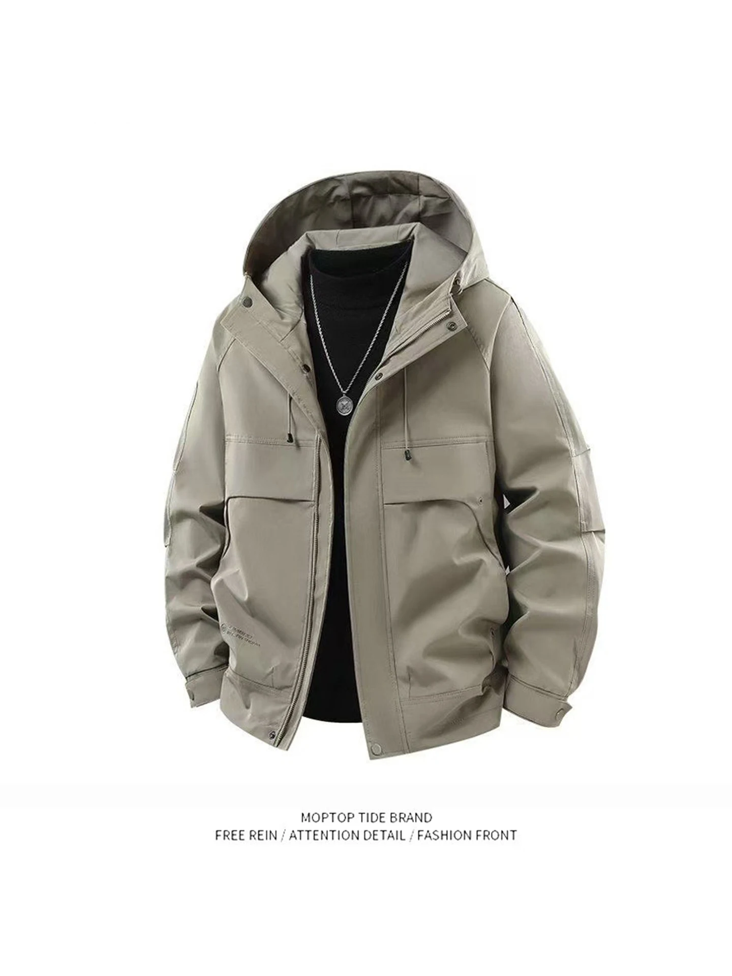 

Высококачественная мужская уличная куртка с капюшоном, новая модная ветрозащитная рабочая одежда, повседневная свободная куртка из полиэстера с длинными рукавами на молнии