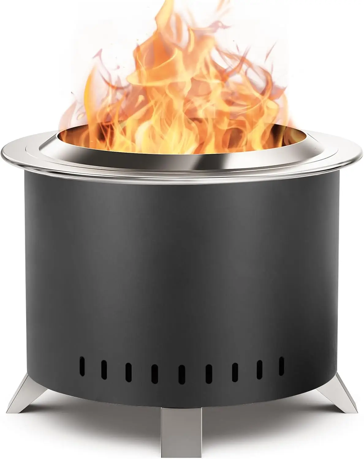 22 Inch Smokeless Fire Pit with Ash Pan Outdoors Black | Outdoor Wood Burning Fire Pit With Cover,Stainless Steel Firepits