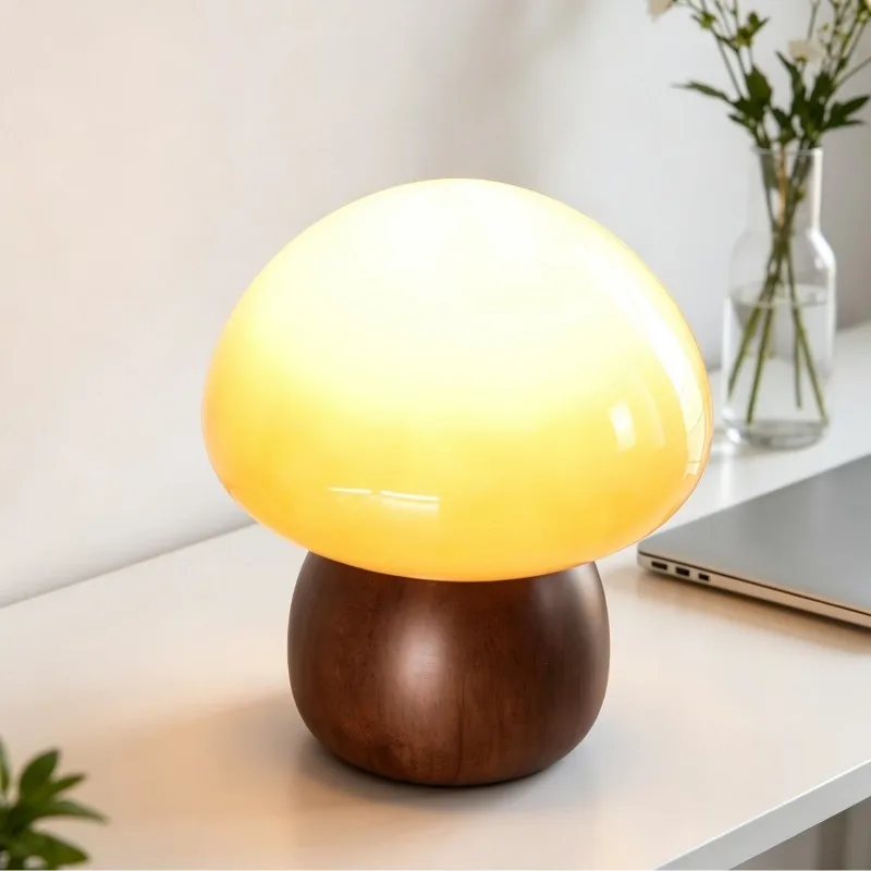 Log mushroom charging desk lamp soft eye protection light study bedroom bedside desk lamp