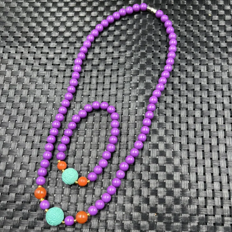 8mm Ball Necklace Two-Piece Turquoise Fret Beads Accessories Purple MICA Bracelet