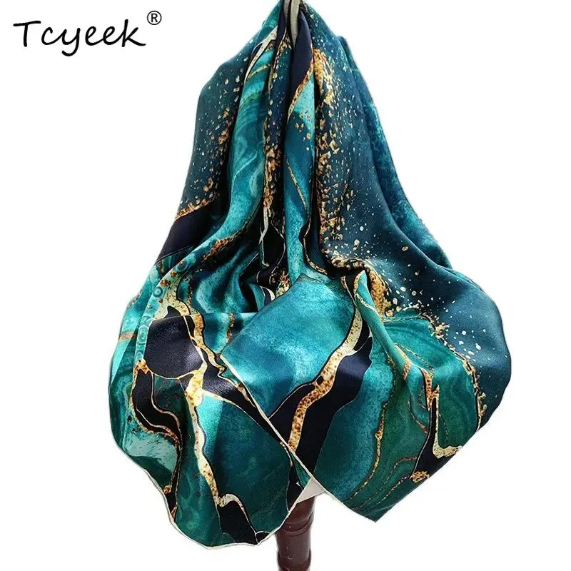 

Tcyeek 100%Real Silk Printed Scarf Women 2024 Spring Autumn Versatile Fashion Soft Luxury Scarf Mom's Gift Versatile A41152QC