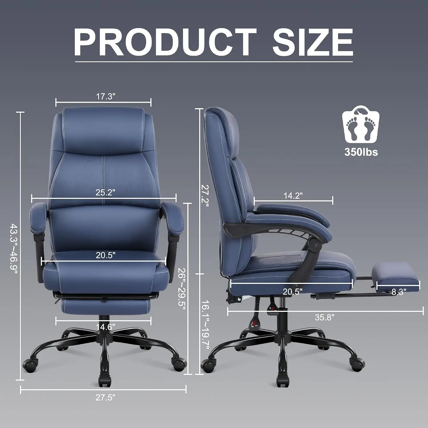 Big & Tall Office Chair Footrest High Back Linkage Armrest 90-155° Recline Adjustable Height Home, Customized