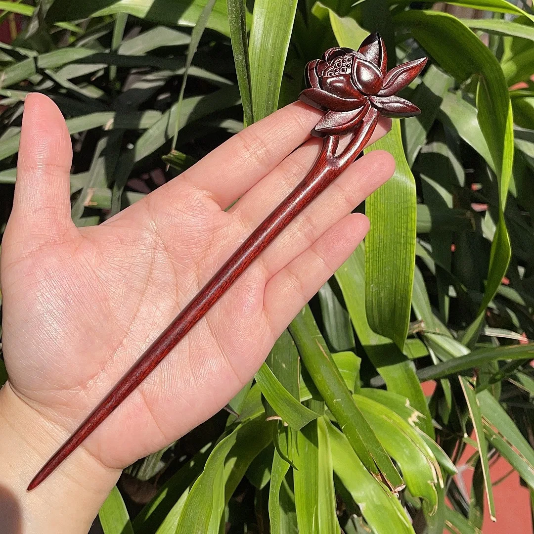 Rote Sandelholz Haars tift chinesische Hanfu Haarschmuck Gravur Blumen Haarnadel für Frauen Vintage Haarschmuck klassische Diademe