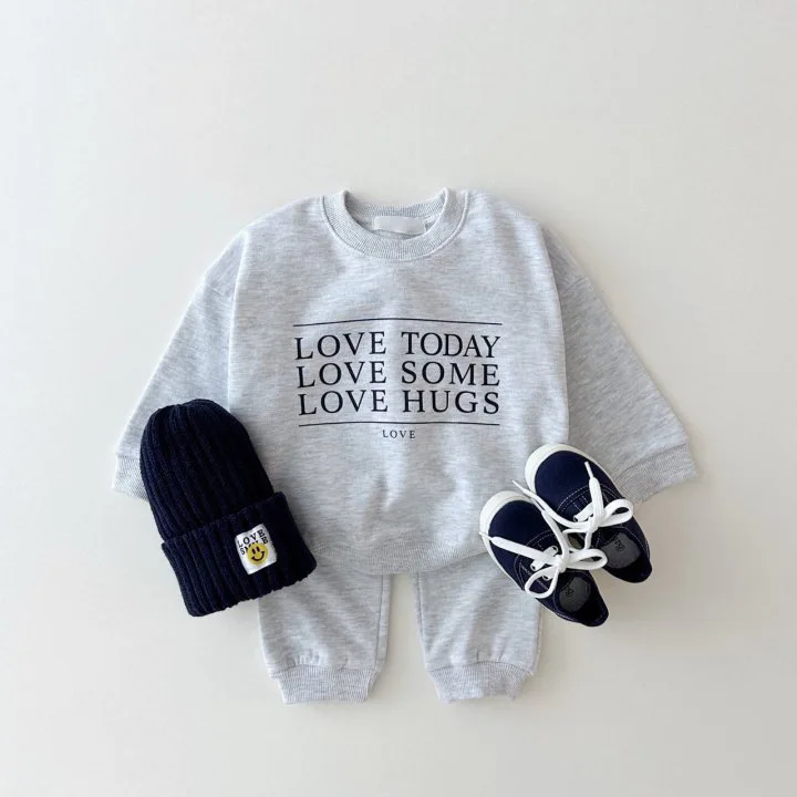 Autumn Children Letter Print Fashion Sweatshirt Set Boy Girl Baby Cotton Long Sleeve Tops+ Solid Pants 2pcs Kid Casual Tracksuit