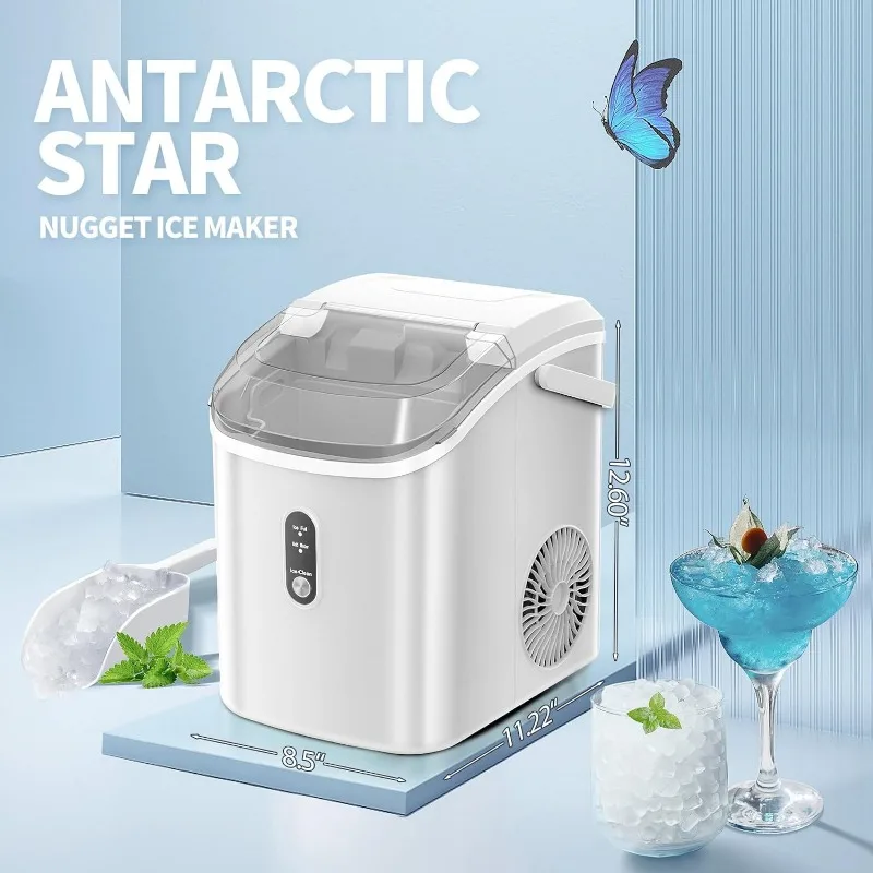 Nugget-máquina de hielo portátil para encimera, máquina de hielo de pellets masticables suaves, automática, 34 libras en 24 horas, Pebble