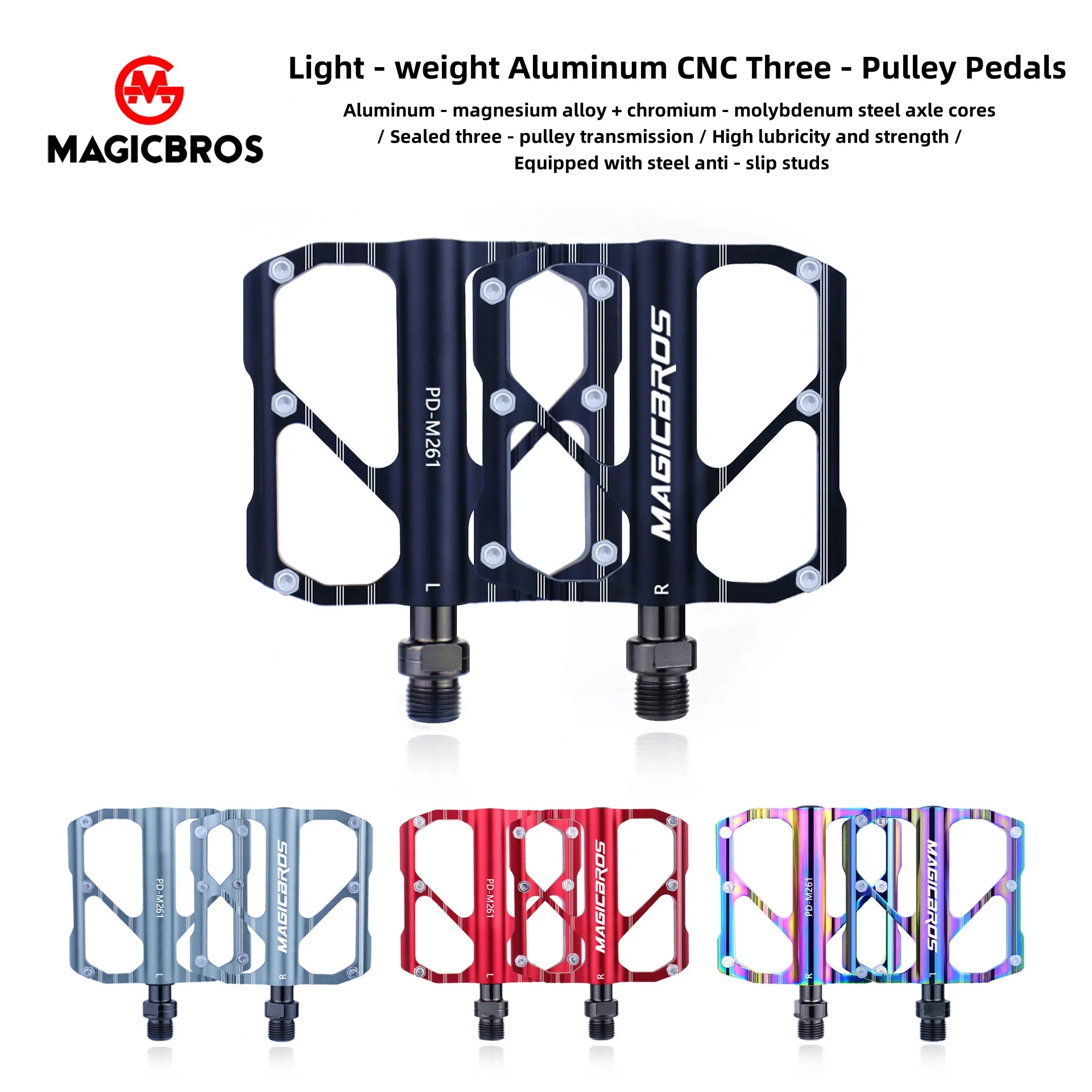 

MAGICBROS Bike Pedals 3 Bearings Titanium Axle Lightweight Aluminum Alloy Non-Slip MTB Road Folding Bicycle Pedals with Spikes