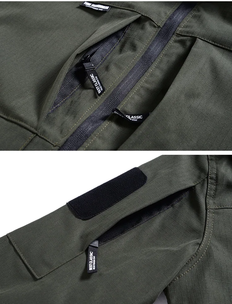 Frühling Herbst Herren Softshell Taktisches Zweiteiler-Set Wasserdicht Winddicht Multi-Taschen Abnehmbare Kapuze Jacke Gerade Cargohose – Detail 23