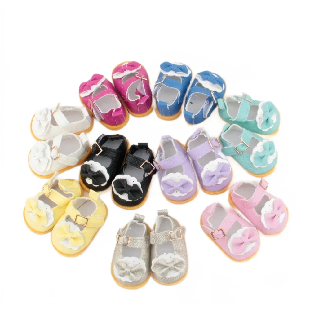 

New 5.5cm Retro Leather Bow Shoes For 14 Inch Wellie Wisher Mini Shoes Accessories For 32-33 Paola Reina Dolls Russia DIY Doll