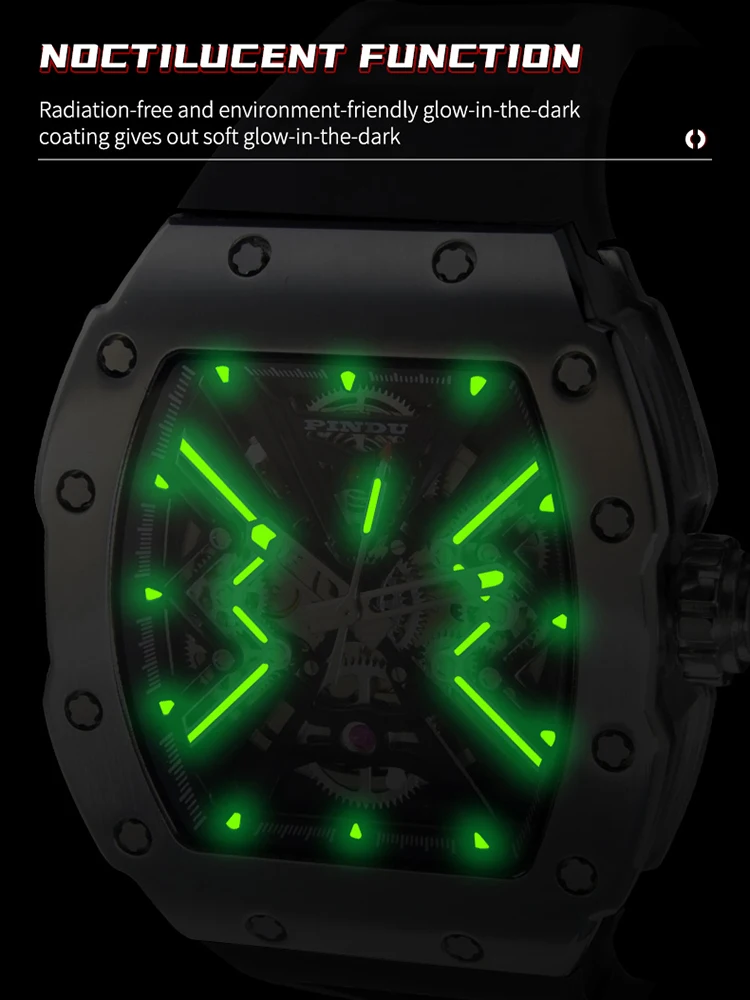 PINDU nuovo orologio da uomo cassa in acciaio inossidabile impermeabile da 50 metri quadrante luminoso con specchio in zaffiro orologio meccanico da uomo alla moda