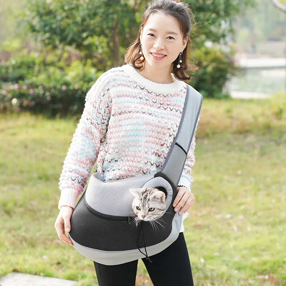 

Pet Sling Bag Mesh Portable Hands Free Carrier Size M Black Adjustable Padded Straps Ventilated Dog Carrier for Puppy Small Pets