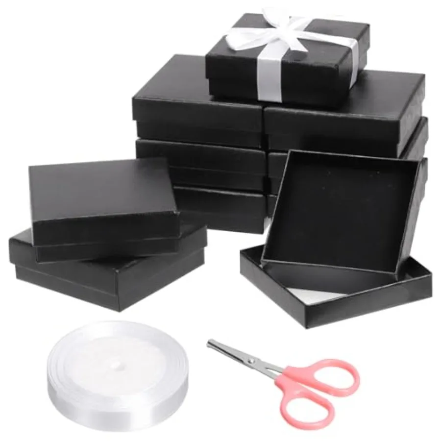 12pcs 3.5 x 3.5 x 1.1in Jewelry Gifts Boxes Kit, Fan Shaped Jewelry Boxes for Ring Earring Jewelry, Christmas, Birthday, Annive