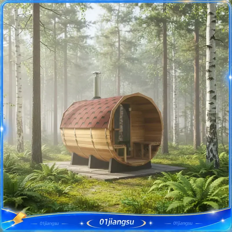 Wood Burning Stove Outdoor Barrel Sauna for 4-8 People Hemlock Cedar Wood Big View Panorama Steam Room Kit Home Spa Heater