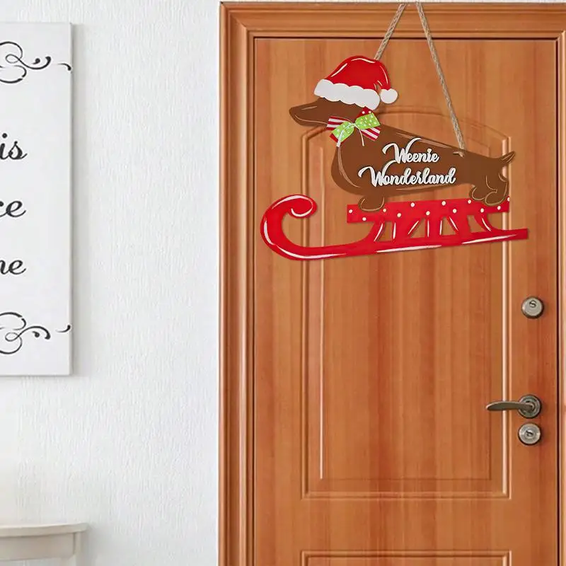 Rustieke Teckel Houten Deur Hanger Kerst Houten Hond Deur Hanger Seizoensgebonden Teckel Deur Bord Schattige Houten Hond Bord Decor Voor