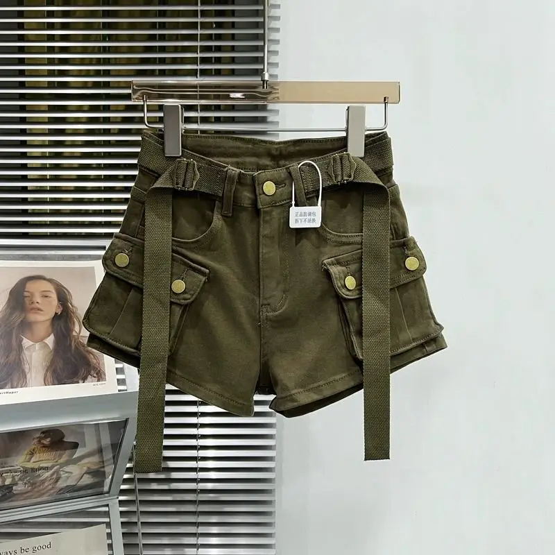 Big Pocket Workwear, Denim Five Quarter Shorts, Women's Elastic Slim Fit, 2025 New Summer High Waisted Lifting Hot Girl