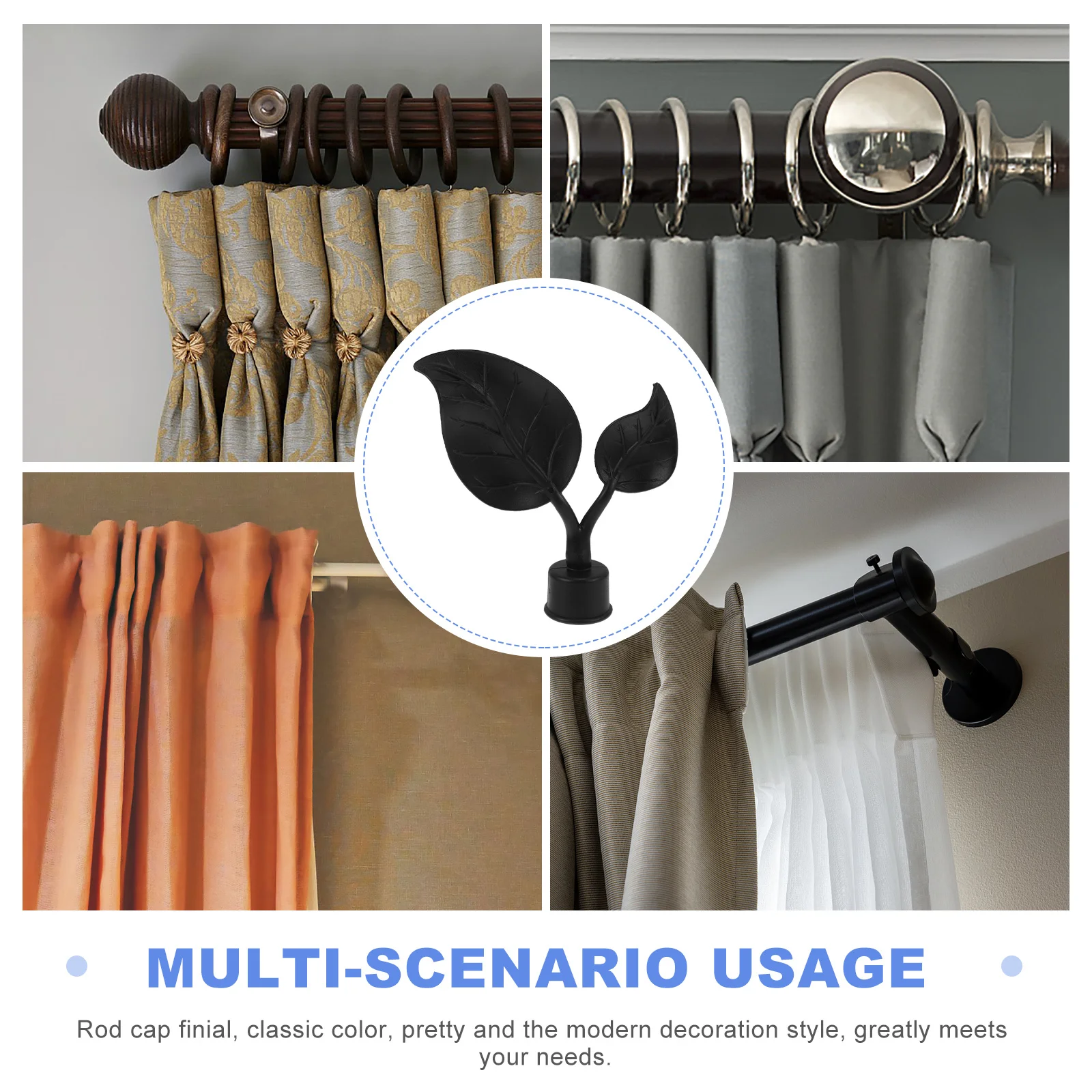 

4Pcs Plastic Curtain Rod Finials Decorative Ends Classic Stylish Home Decor Easy Install Remove Curtain Rod End